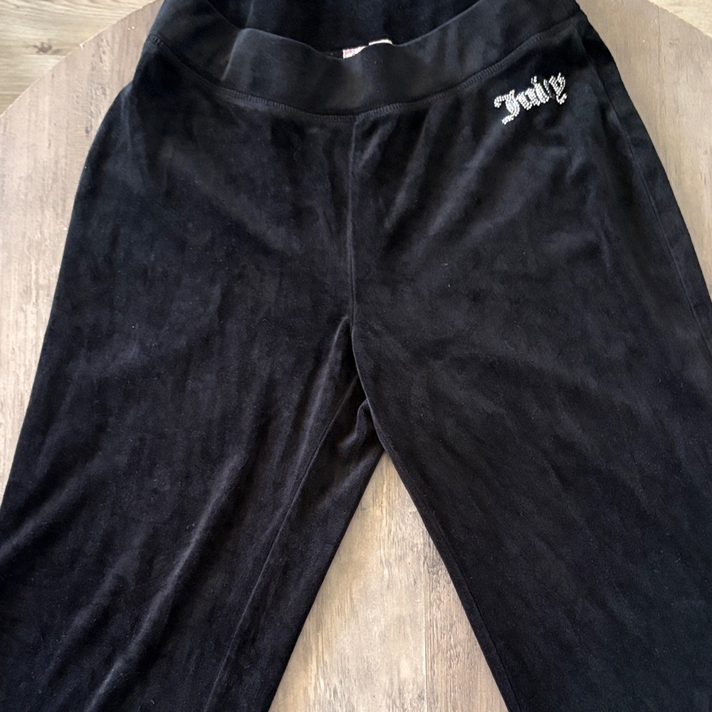 Juicy Couture Black Velour Pants with Rhinestone Juicy Detail